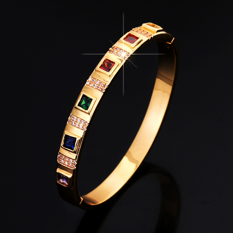Cuff Bangle Bracelet - B&C Herren Vergoldeter Armreif mit Mehrfarbigen