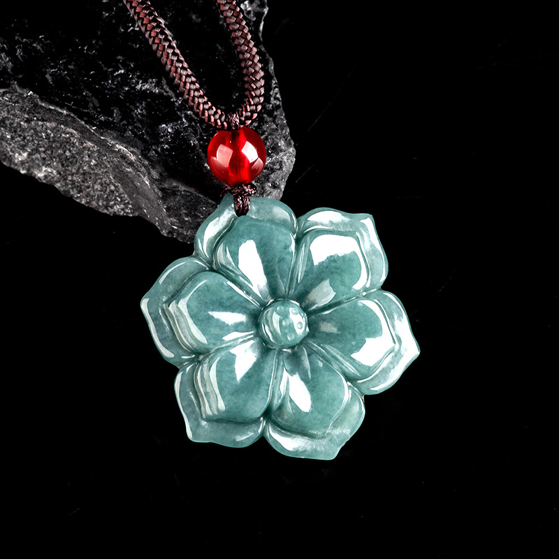 Necklace Pendant - Burmesische Jadeit-Blumenanhänger-Halskette, Stein-Modeaccessoires, Talismane, Natürlicher Edelstein,
