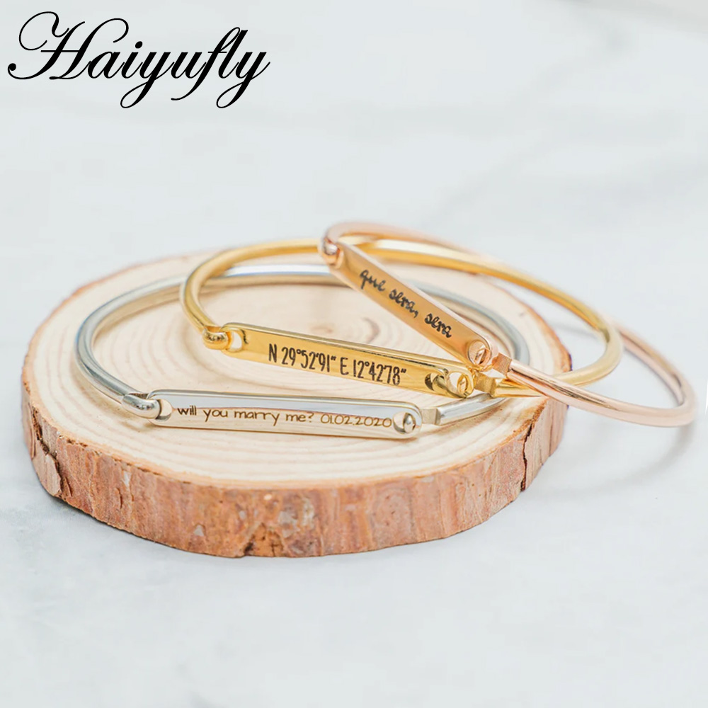 Cuff Bangle Bracelet - Haiyufly Gravur Name Hufeisen Armband Edelstahl