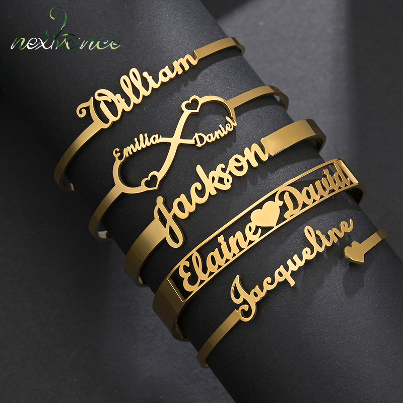 Cuff Bangle Bracelet - 20 Stile, modische, individuelle Namensarmbänder, Buchstaben-Edelstahl,
