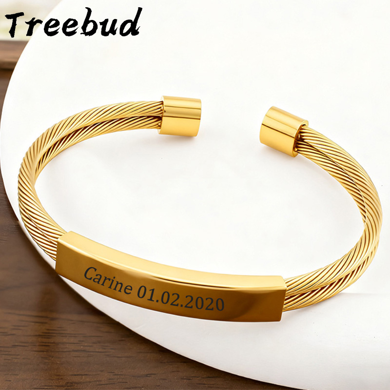 Cuff Bangle Bracelet - Treebud Armreif mit benutzerdefinierten Namen für