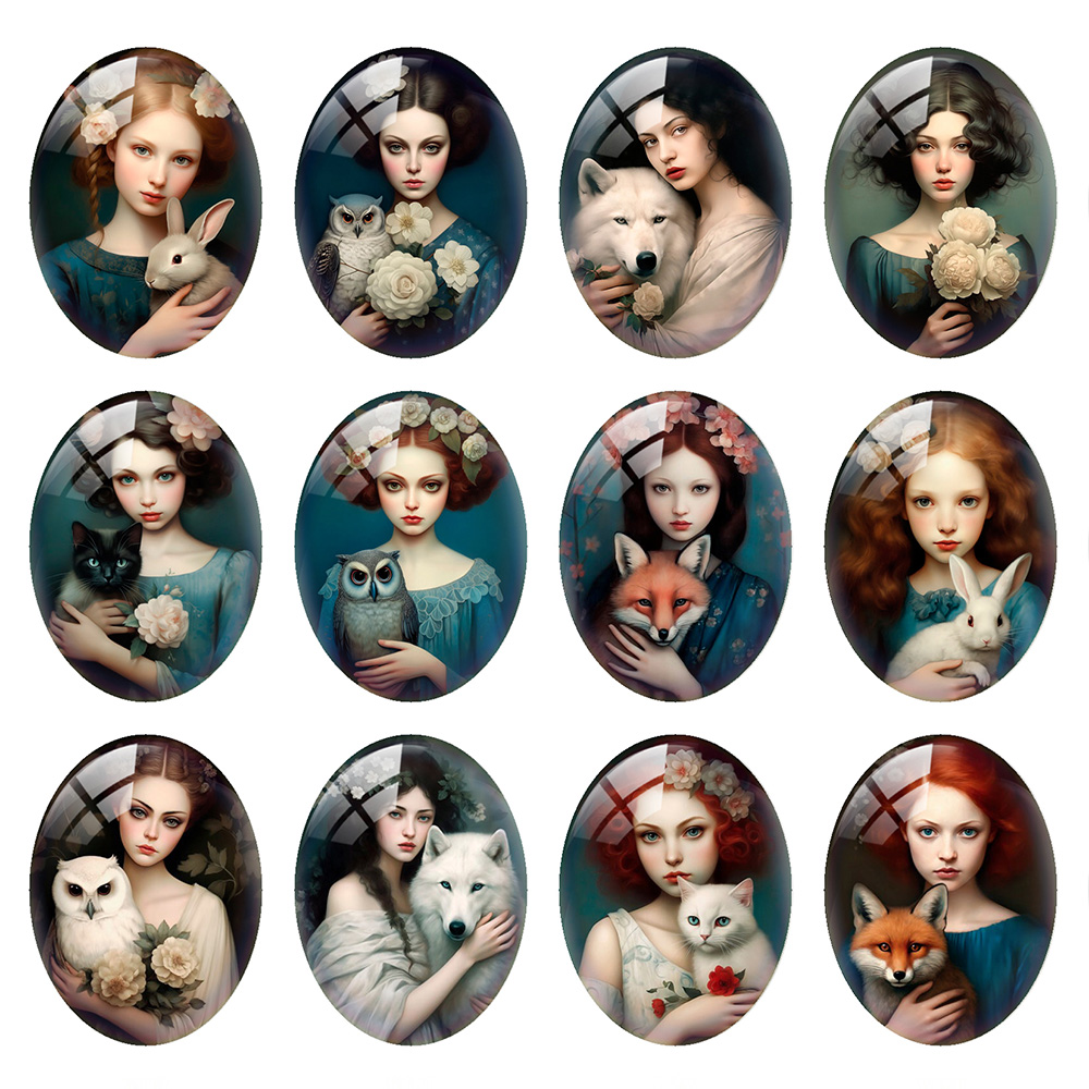 Wolf Jewelry & Watches Tampa - Zufällig gemischte runde/ovale/quadratische Glas-Cabochons mit Blumen-,