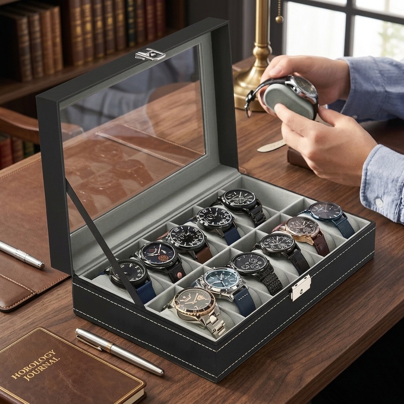 Jewelry Type Watches - Uhrenbox aus PU-Leder mit 2/3/4/5/6/8/10/12 Fächern,