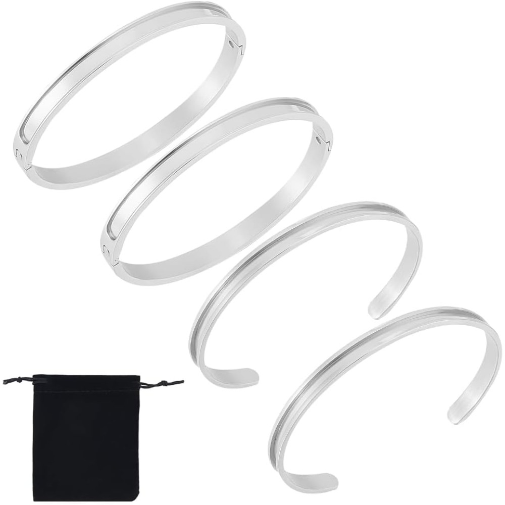 Cuff Bangle Bracelet - 4 Stück 2 Stile gerillter Manschettenarmreif