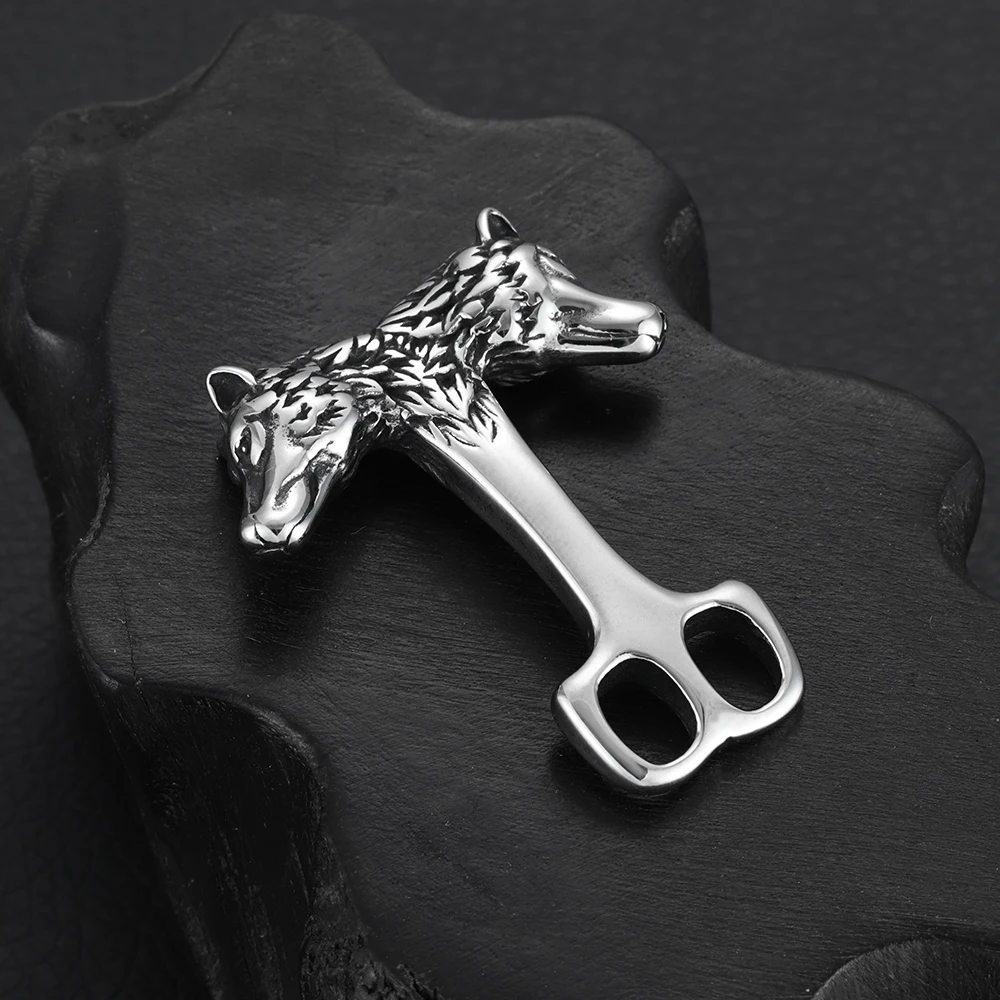 Wolf Jewelry & Watches Tampa - Edelstahl Wolf Haken Doppelloch 5mm Wikinger